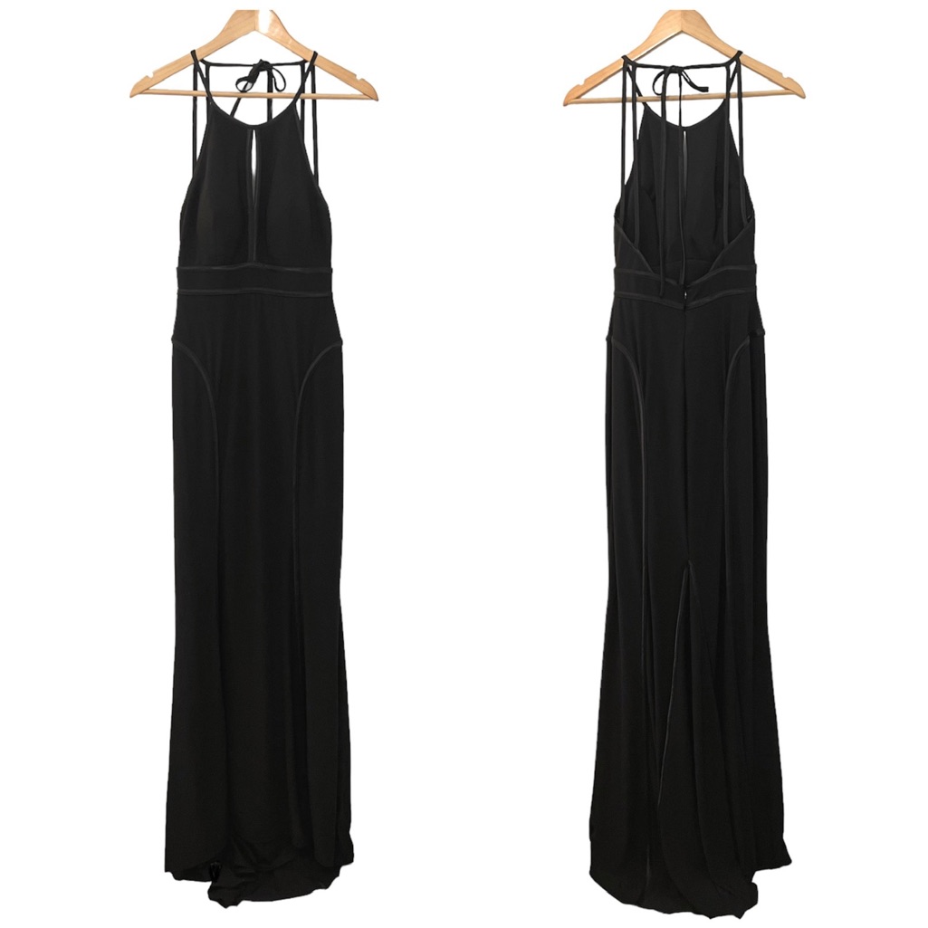 Xscape Black Strappy Halter Keyhole Gown Formal Prom Dress Open Back Maxi Gala 4